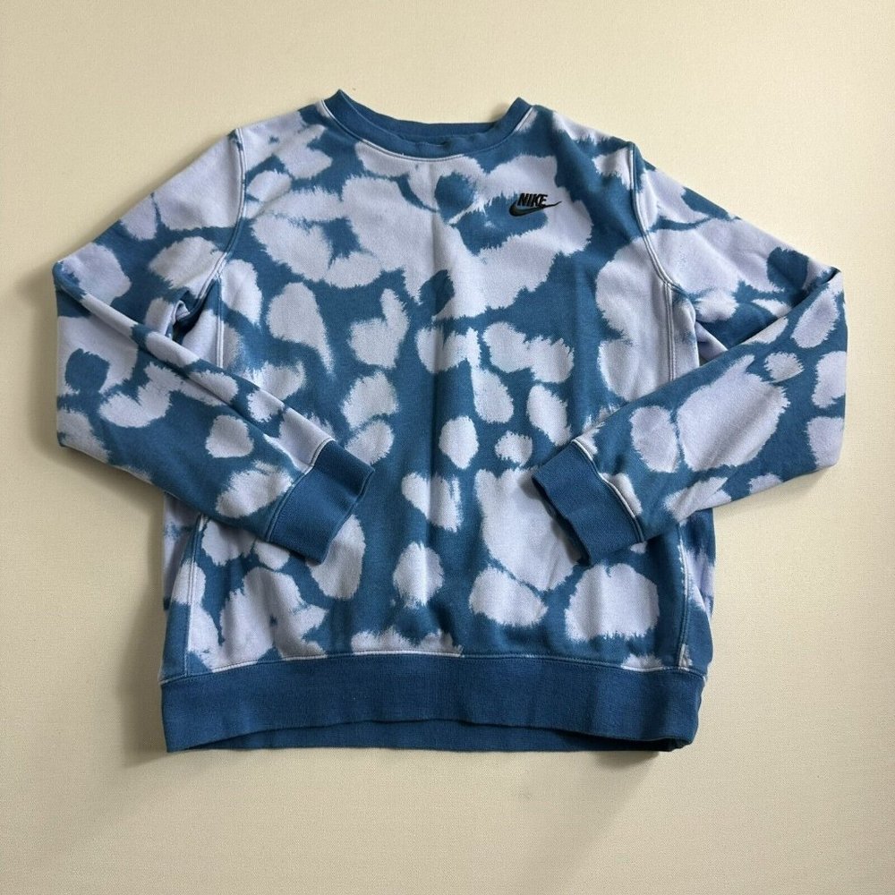 Nike Blue Tie Dye Paint Splotch Design Crewneck Sweatshirt Womens Size XL